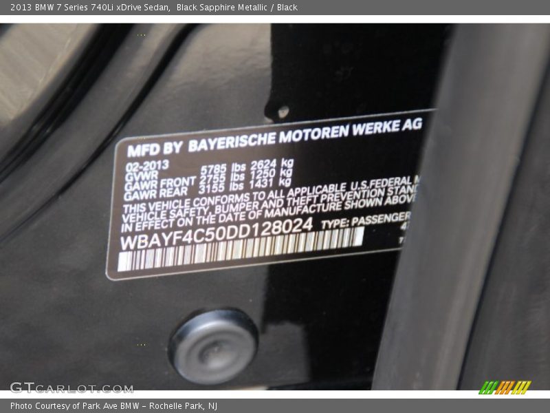 Black Sapphire Metallic / Black 2013 BMW 7 Series 740Li xDrive Sedan