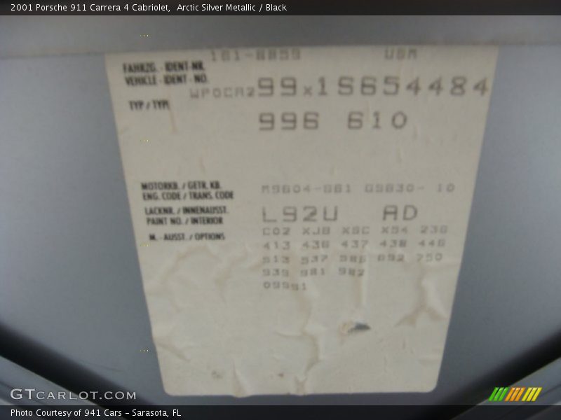 2001 911 Carrera 4 Cabriolet Arctic Silver Metallic Color Code 92U