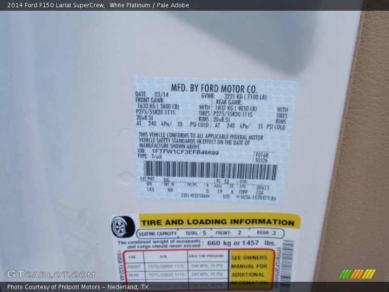 White Platinum / Pale Adobe 2014 Ford F150 Lariat SuperCrew