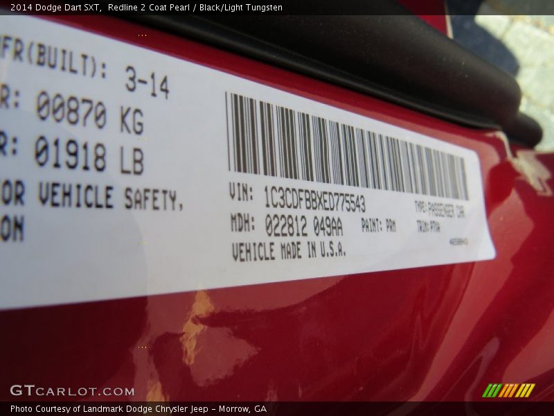 Redline 2 Coat Pearl / Black/Light Tungsten 2014 Dodge Dart SXT