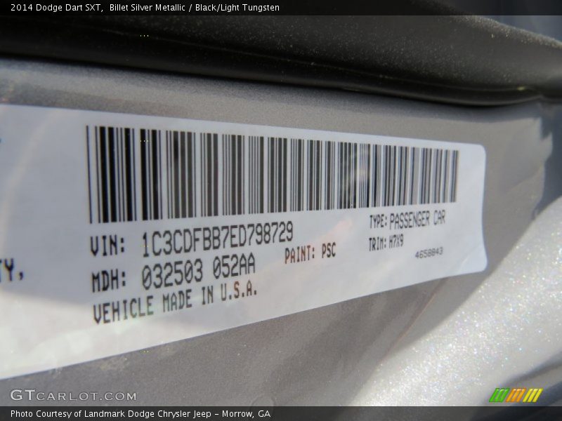 Billet Silver Metallic / Black/Light Tungsten 2014 Dodge Dart SXT
