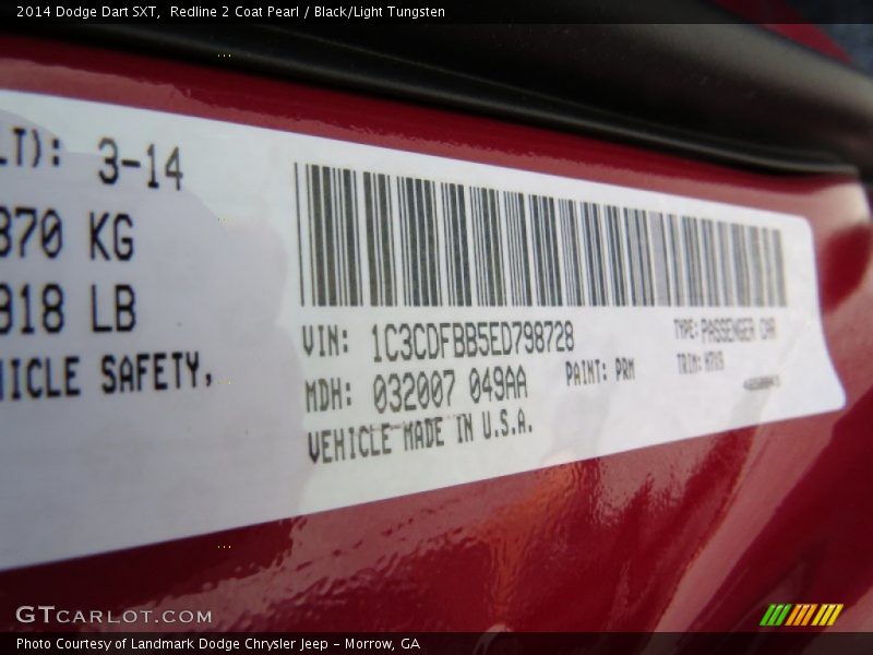 Redline 2 Coat Pearl / Black/Light Tungsten 2014 Dodge Dart SXT