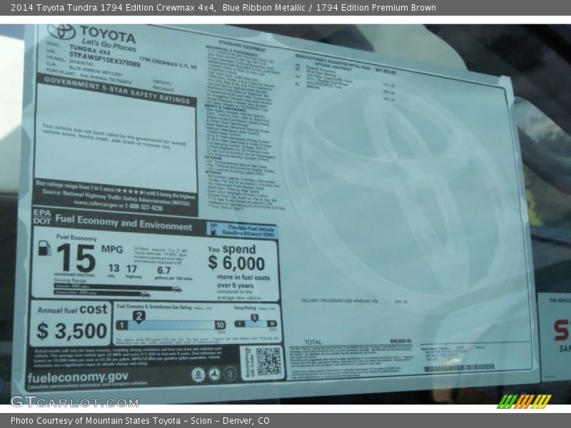 Blue Ribbon Metallic / 1794 Edition Premium Brown 2014 Toyota Tundra 1794 Edition Crewmax 4x4