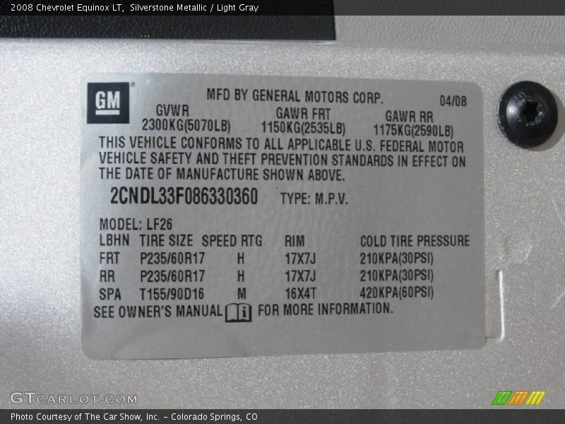 Silverstone Metallic / Light Gray 2008 Chevrolet Equinox LT