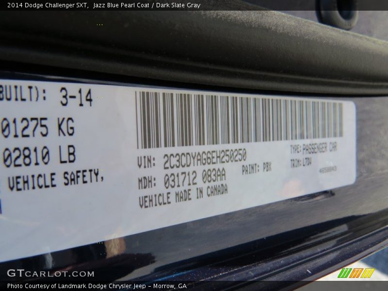 Jazz Blue Pearl Coat / Dark Slate Gray 2014 Dodge Challenger SXT