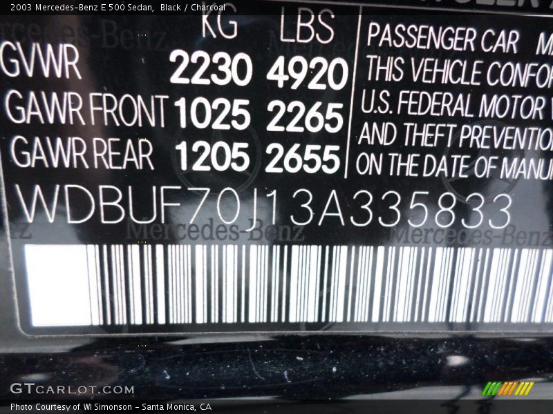 Black / Charcoal 2003 Mercedes-Benz E 500 Sedan