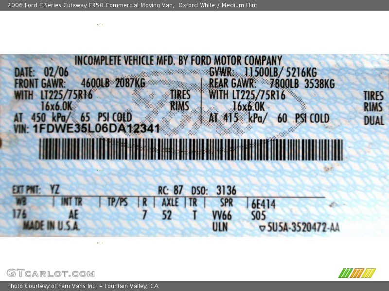 Oxford White / Medium Flint 2006 Ford E Series Cutaway E350 Commercial Moving Van