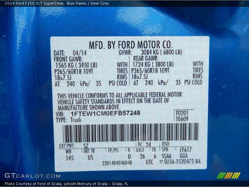 2014 F150 XLT SuperCrew Blue Flame Color Code SZ