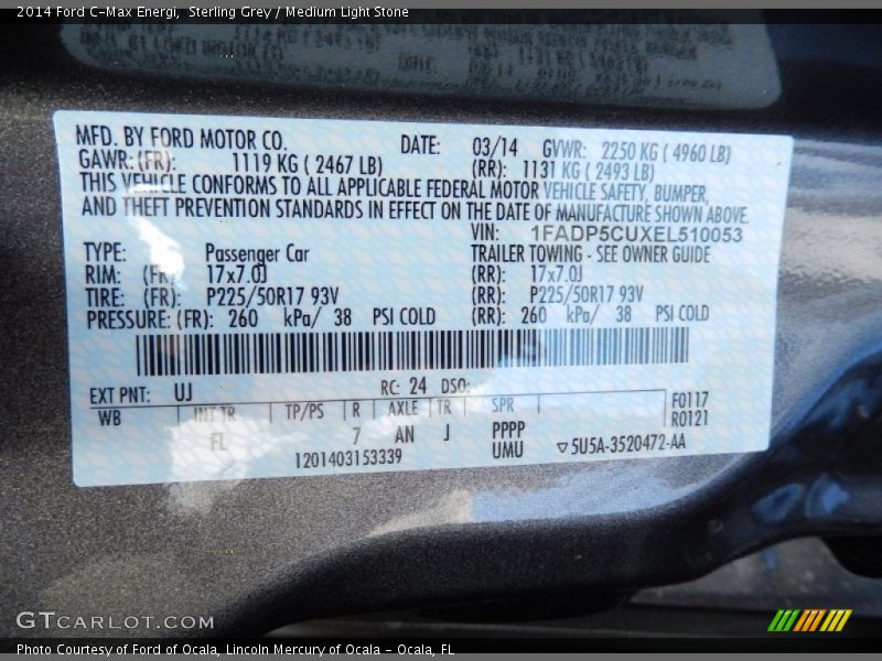 2014 C-Max Energi Sterling Grey Color Code UJ