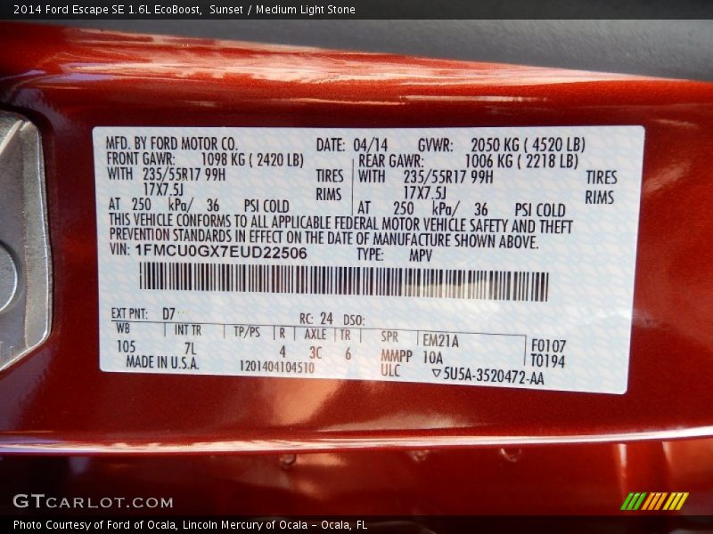 Sunset / Medium Light Stone 2014 Ford Escape SE 1.6L EcoBoost