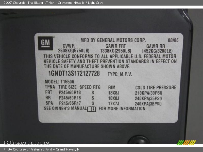 Graystone Metallic / Light Gray 2007 Chevrolet TrailBlazer LT 4x4