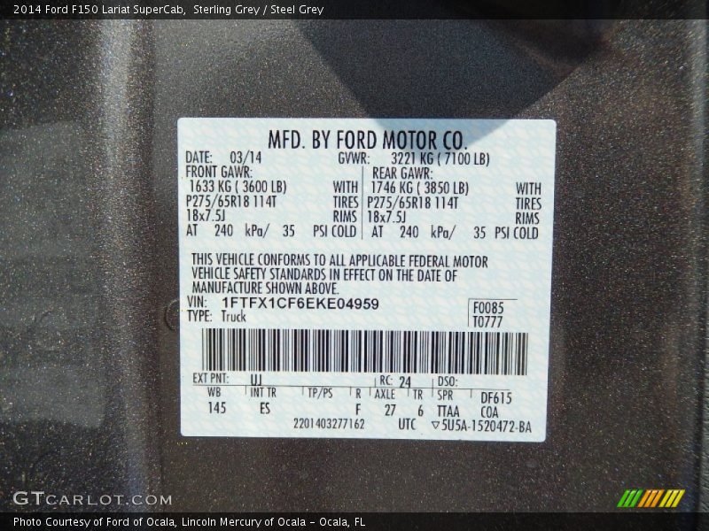 Sterling Grey / Steel Grey 2014 Ford F150 Lariat SuperCab