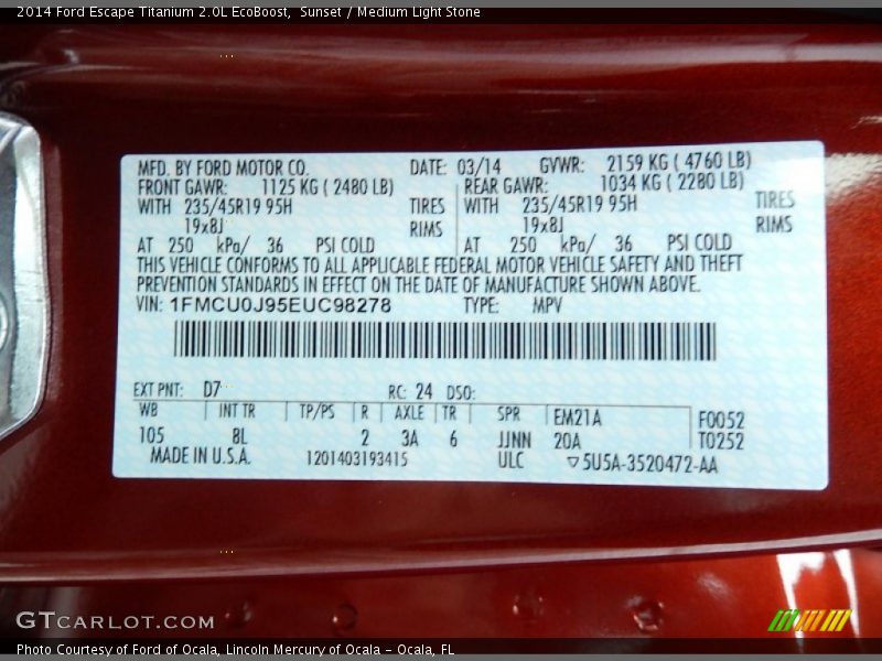 Sunset / Medium Light Stone 2014 Ford Escape Titanium 2.0L EcoBoost