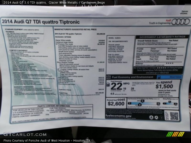 Glacier White Metallic / Cardamom Beige 2014 Audi Q7 3.0 TDI quattro