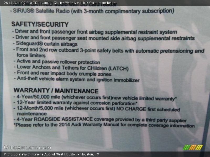 Glacier White Metallic / Cardamom Beige 2014 Audi Q7 3.0 TDI quattro