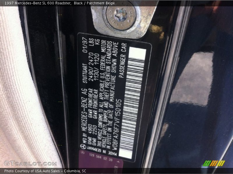 Black / Parchment Beige 1997 Mercedes-Benz SL 600 Roadster