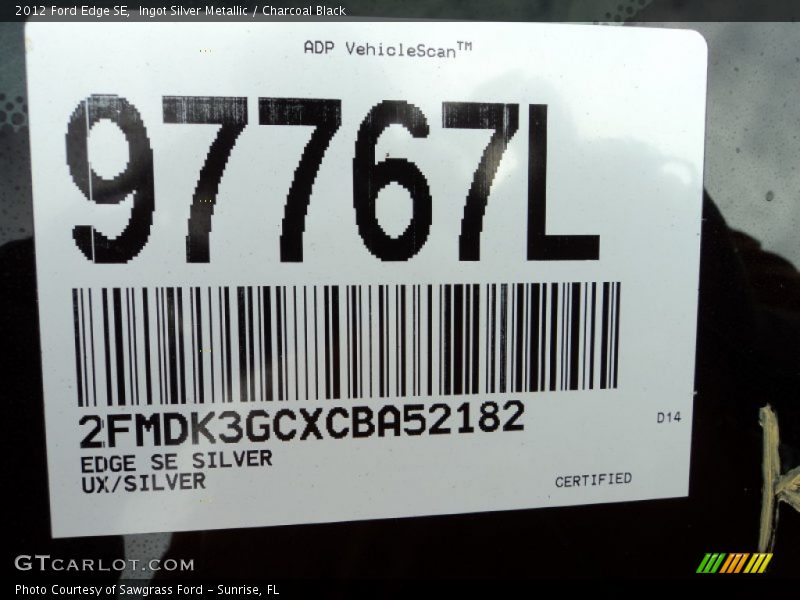 Ingot Silver Metallic / Charcoal Black 2012 Ford Edge SE