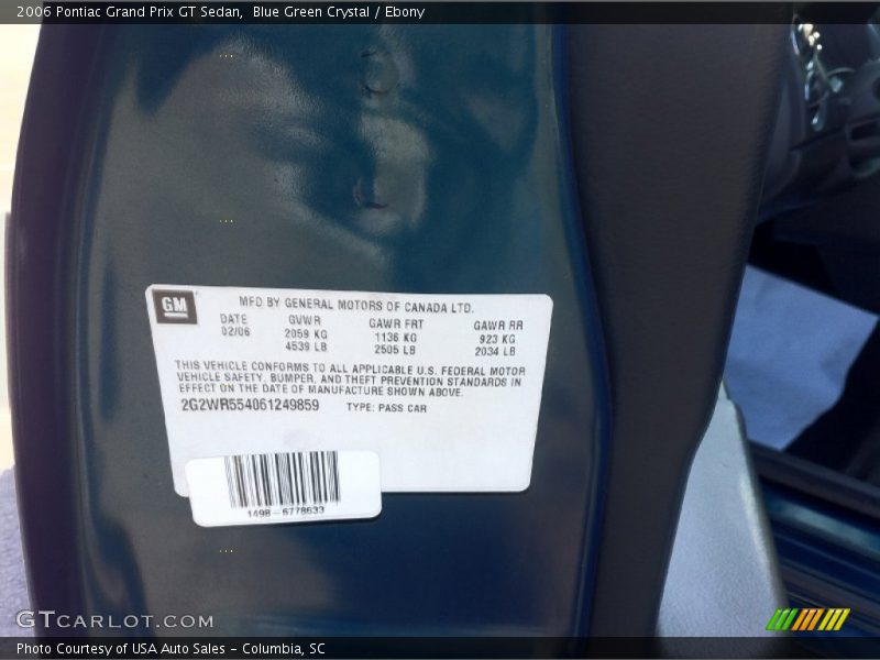 Blue Green Crystal / Ebony 2006 Pontiac Grand Prix GT Sedan