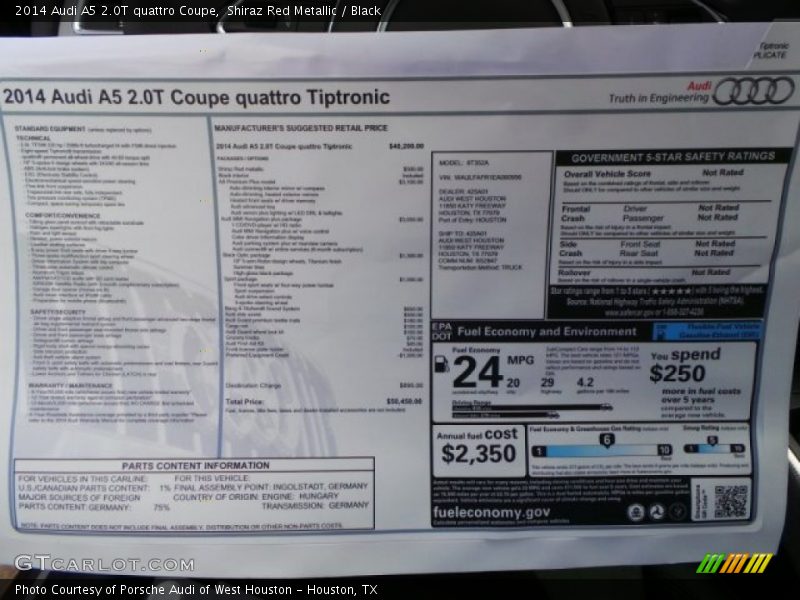  2014 A5 2.0T quattro Coupe Window Sticker