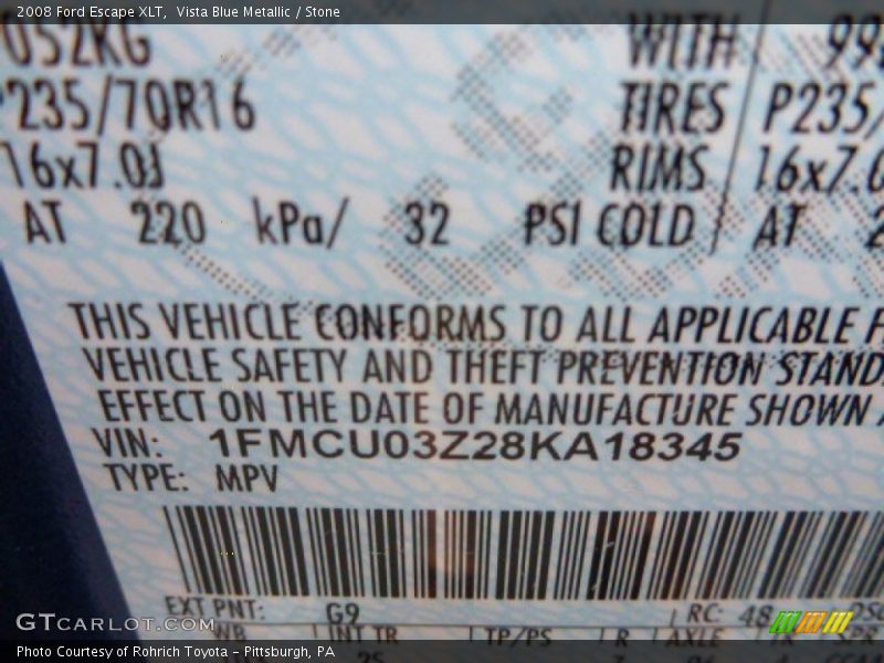 Vista Blue Metallic / Stone 2008 Ford Escape XLT