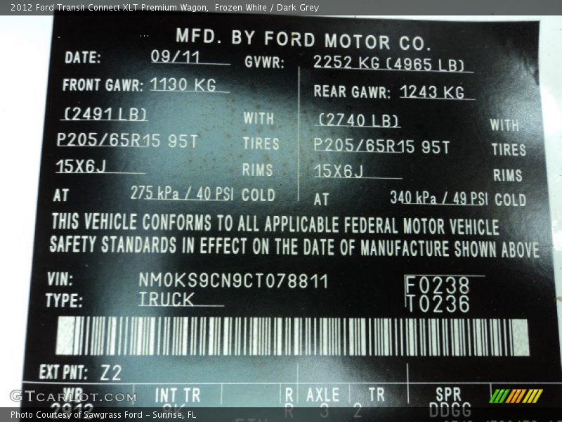 Frozen White / Dark Grey 2012 Ford Transit Connect XLT Premium Wagon
