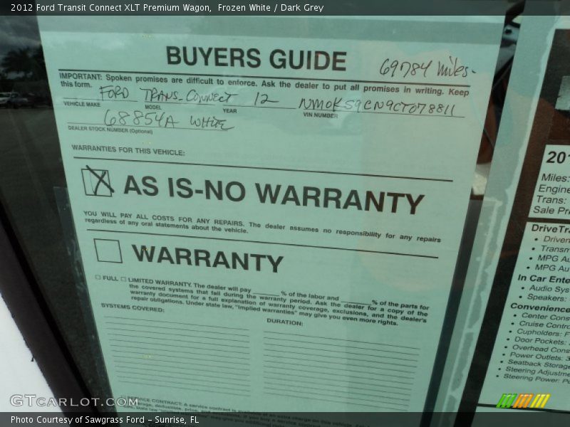 Frozen White / Dark Grey 2012 Ford Transit Connect XLT Premium Wagon
