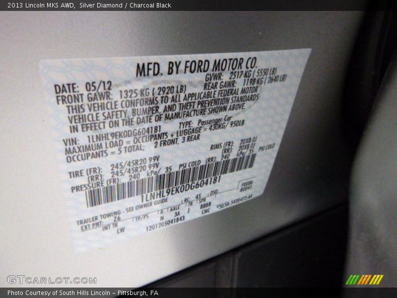 Silver Diamond / Charcoal Black 2013 Lincoln MKS AWD