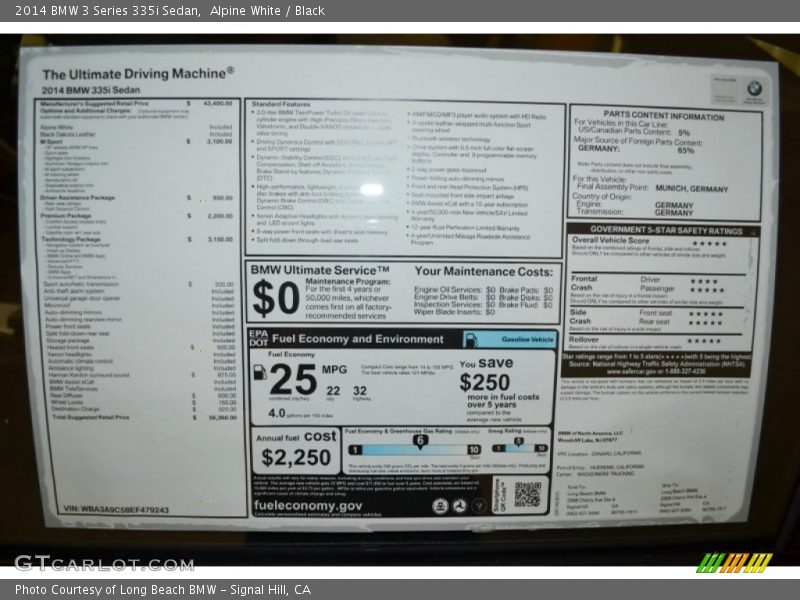 Alpine White / Black 2014 BMW 3 Series 335i Sedan