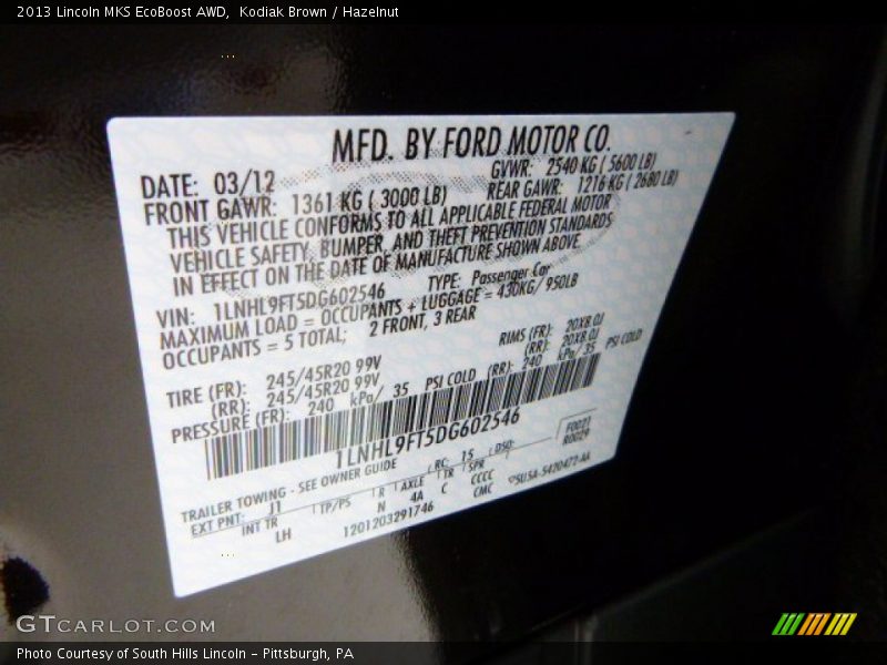 Kodiak Brown / Hazelnut 2013 Lincoln MKS EcoBoost AWD