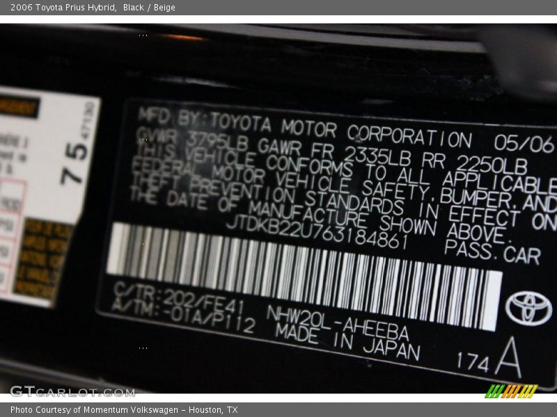 Black / Beige 2006 Toyota Prius Hybrid