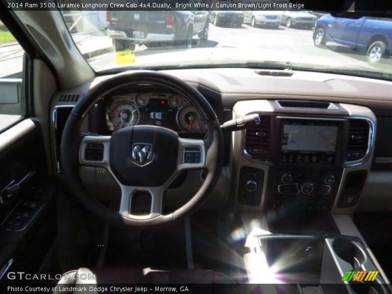 Bright White / Canyon Brown/Light Frost Beige 2014 Ram 3500 Laramie Longhorn Crew Cab 4x4 Dually