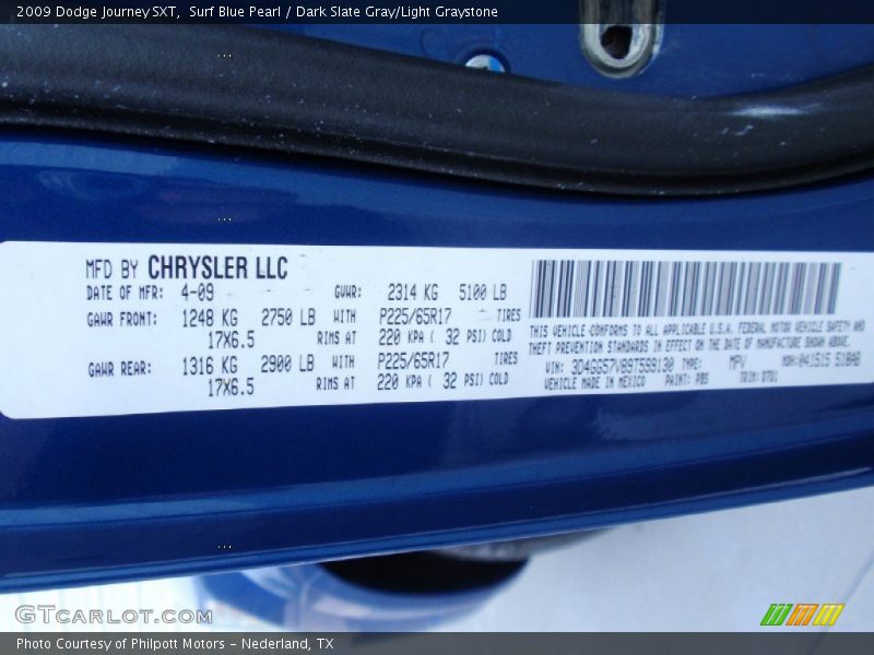 Surf Blue Pearl / Dark Slate Gray/Light Graystone 2009 Dodge Journey SXT