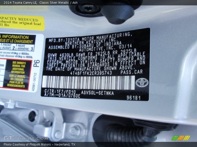 Classic Silver Metallic / Ash 2014 Toyota Camry LE