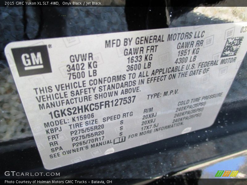 Onyx Black / Jet Black 2015 GMC Yukon XL SLT 4WD