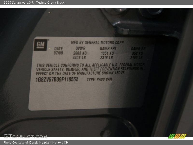 Techno Gray / Black 2009 Saturn Aura XR