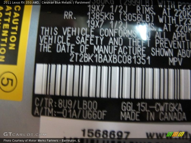 Cerulean Blue Metallic / Parchment 2011 Lexus RX 350 AWD