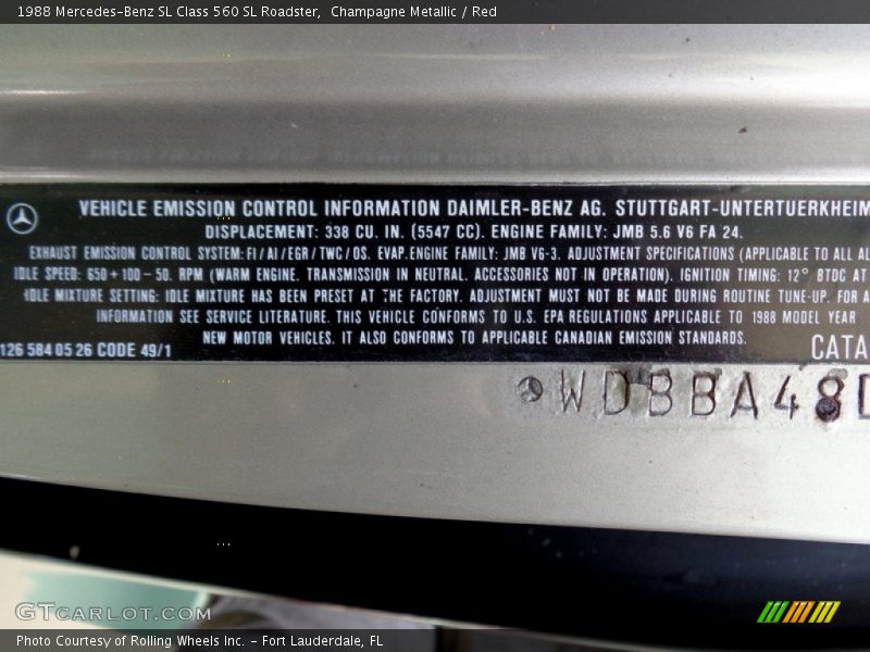 Champagne Metallic / Red 1988 Mercedes-Benz SL Class 560 SL Roadster