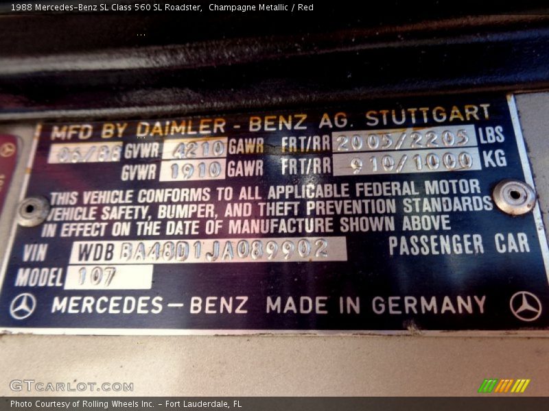 Champagne Metallic / Red 1988 Mercedes-Benz SL Class 560 SL Roadster