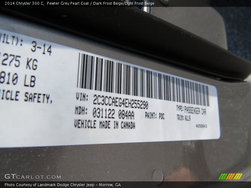 Pewter Grey Pearl Coat / Dark Frost Beige/Light Frost Beige 2014 Chrysler 300 C