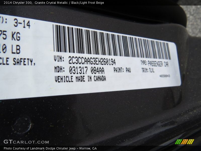 Granite Crystal Metallic / Black/Light Frost Beige 2014 Chrysler 300