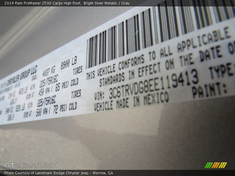 Bright Silver Metallic / Gray 2014 Ram ProMaster 2500 Cargo High Roof