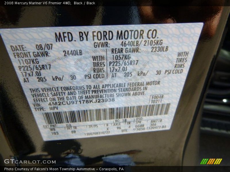 Black / Black 2008 Mercury Mariner V6 Premier 4WD