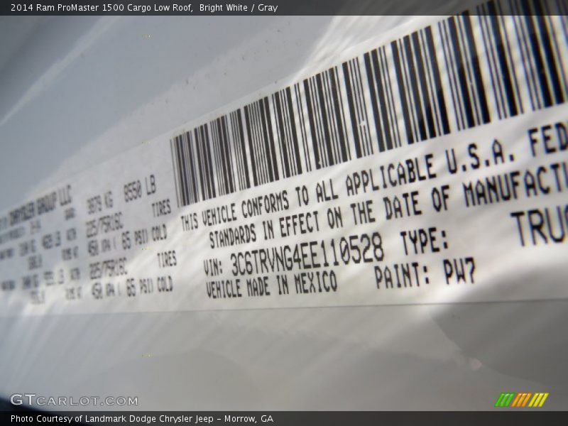 Bright White / Gray 2014 Ram ProMaster 1500 Cargo Low Roof