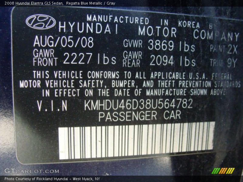 Regatta Blue Metallic / Gray 2008 Hyundai Elantra GLS Sedan