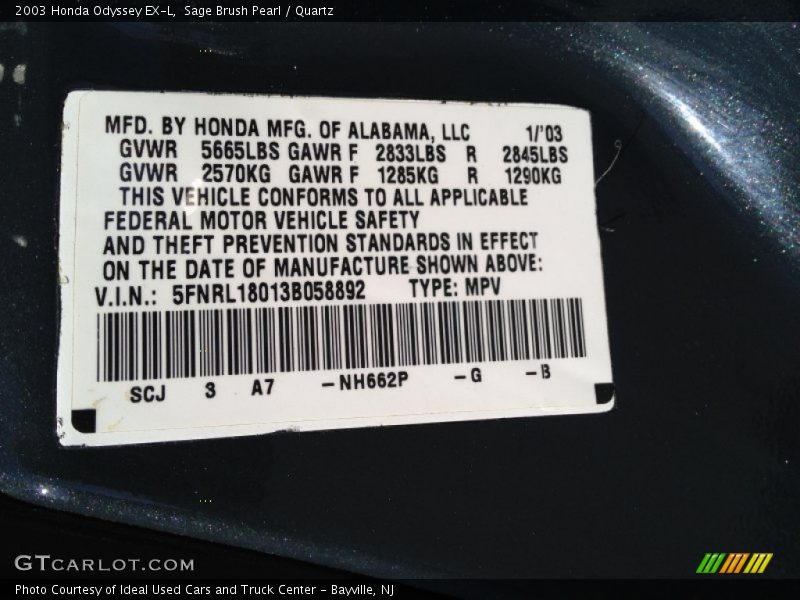 Sage Brush Pearl / Quartz 2003 Honda Odyssey EX-L