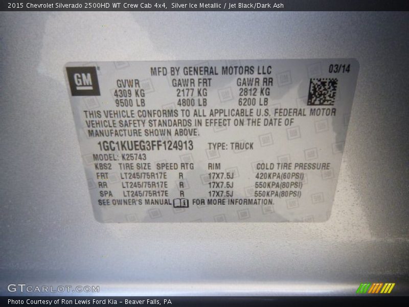 Silver Ice Metallic / Jet Black/Dark Ash 2015 Chevrolet Silverado 2500HD WT Crew Cab 4x4