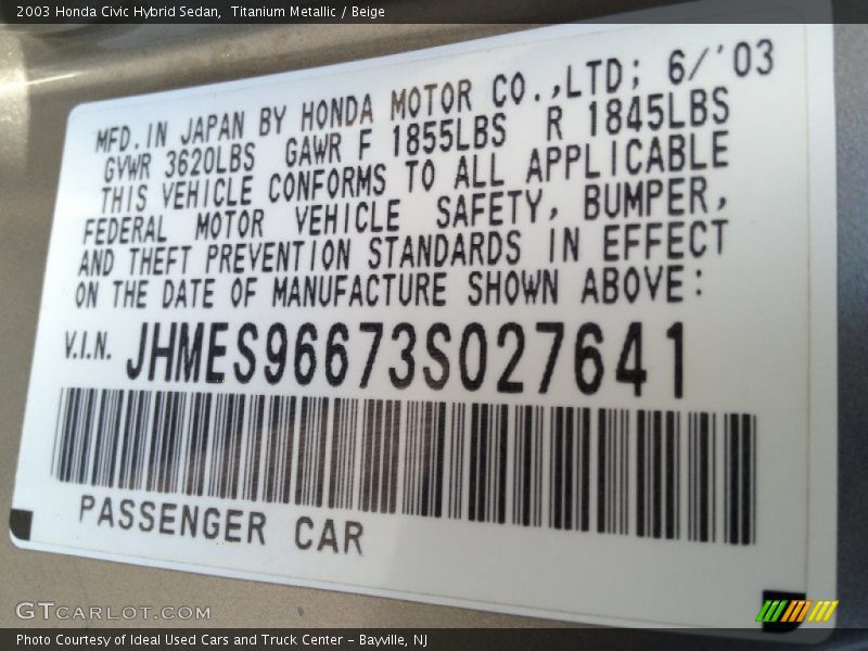 Titanium Metallic / Beige 2003 Honda Civic Hybrid Sedan