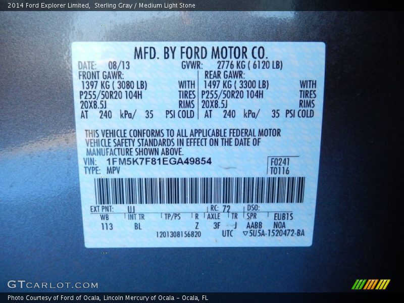 Sterling Gray / Medium Light Stone 2014 Ford Explorer Limited