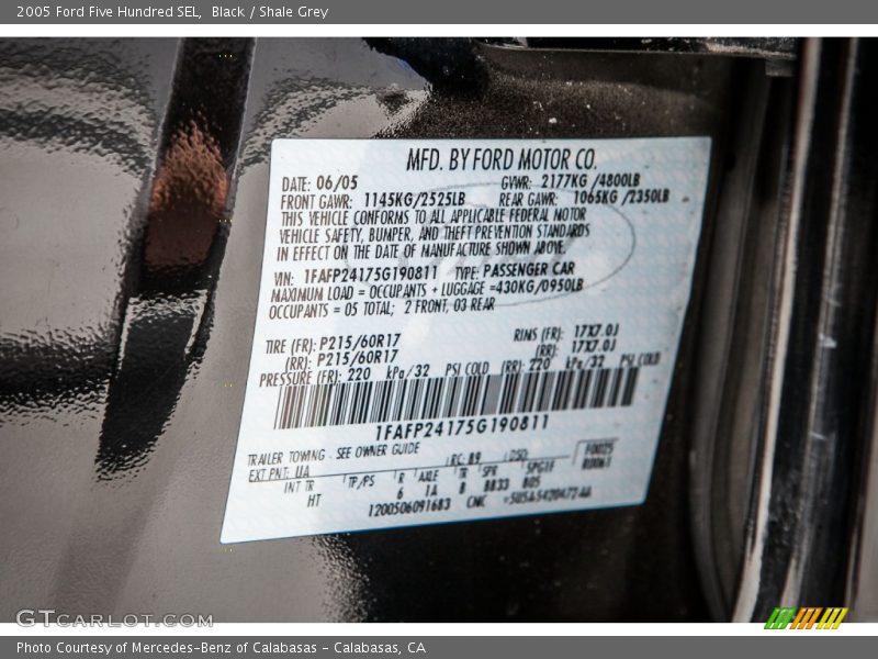 Black / Shale Grey 2005 Ford Five Hundred SEL