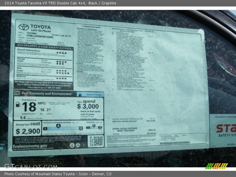 Black / Graphite 2014 Toyota Tacoma V6 TRD Double Cab 4x4